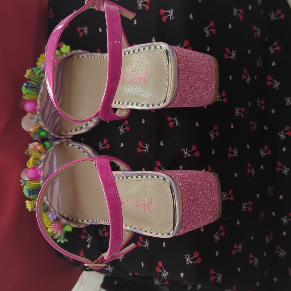 Betsey Johnson Beaded Sparkly Ankle Strap Heels Size 10 - Picture 7 of 12